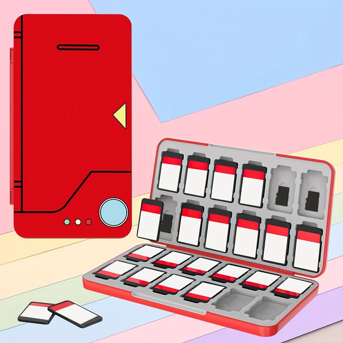 Nintendo switch case (Pokedex edition) 24 games + SD cards